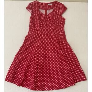 bonlinedress 2XL Red Polka Dot Fit & Flare Retro Dress Cap Sleeve Vintage Pinup
